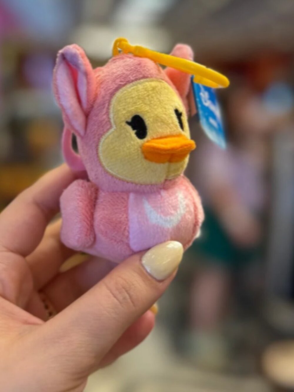 Disney Character Duck Plush Keychain Angel Stitch Duckalooz Pink Rubber Duck